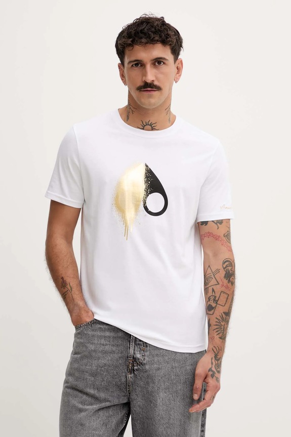 MOOSE KNUCKLES t-shirt bawełniany Augstine nadruk biały M34MT705G