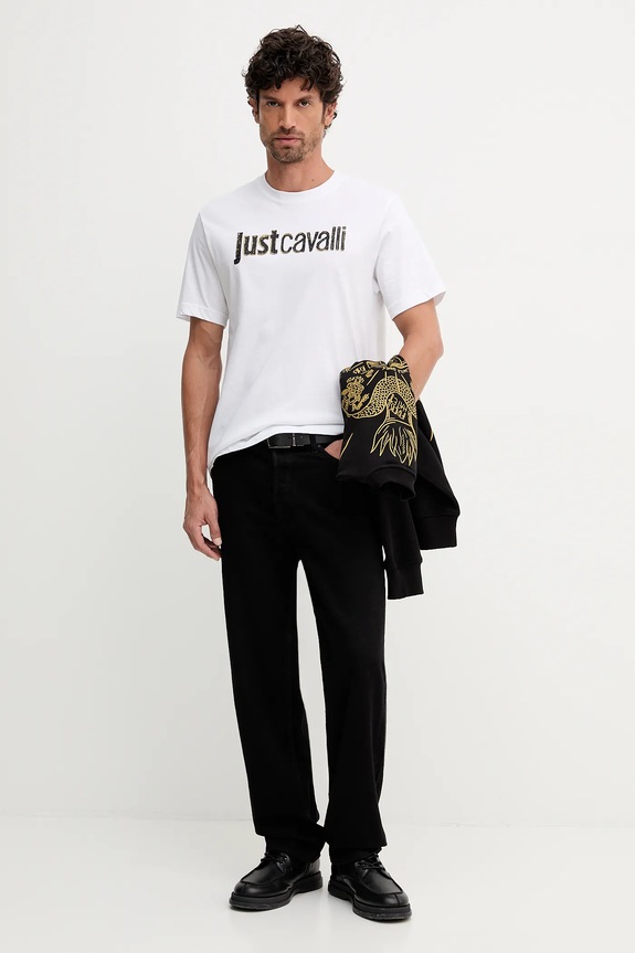 Just Cavalli t-shirt bawełniany 79OAHT16.CJ500 biały AW25