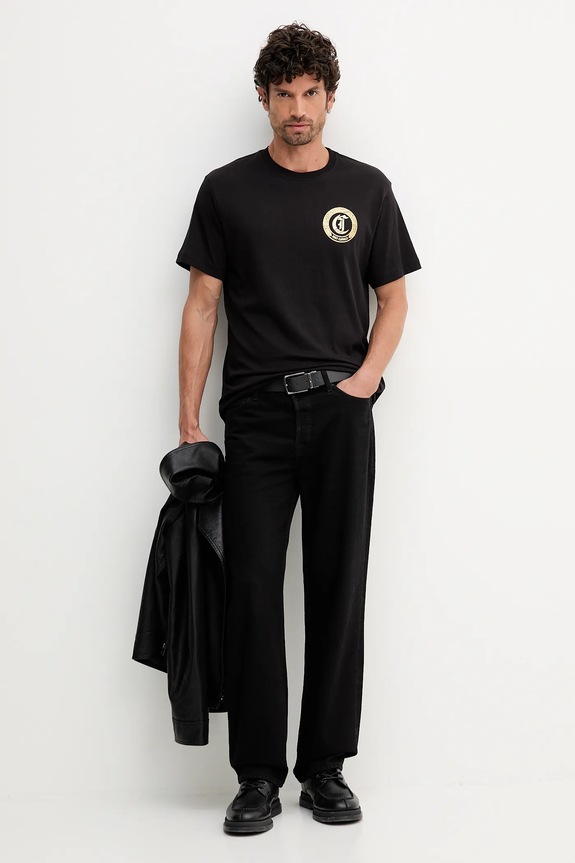 Just Cavalli t-shirt bawełniany 79OAHT11.CJ500 czarny AW25
