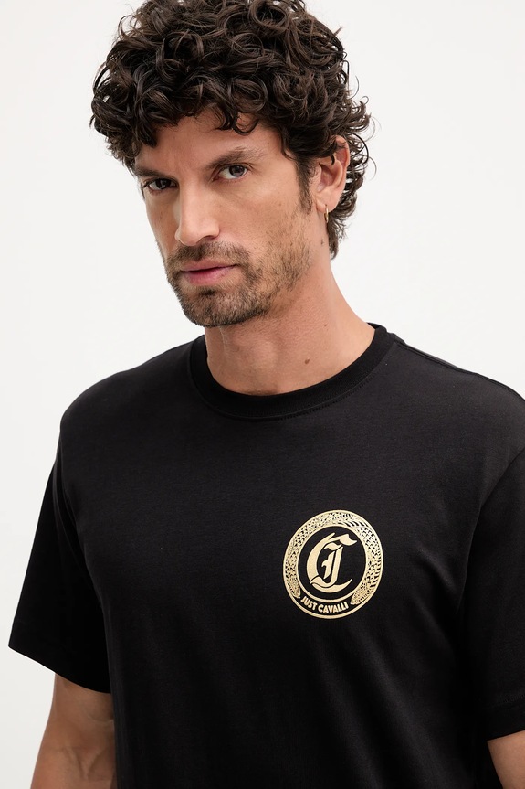 Just Cavalli t-shirt bawełniany czarny 79OAHT11.CJ500