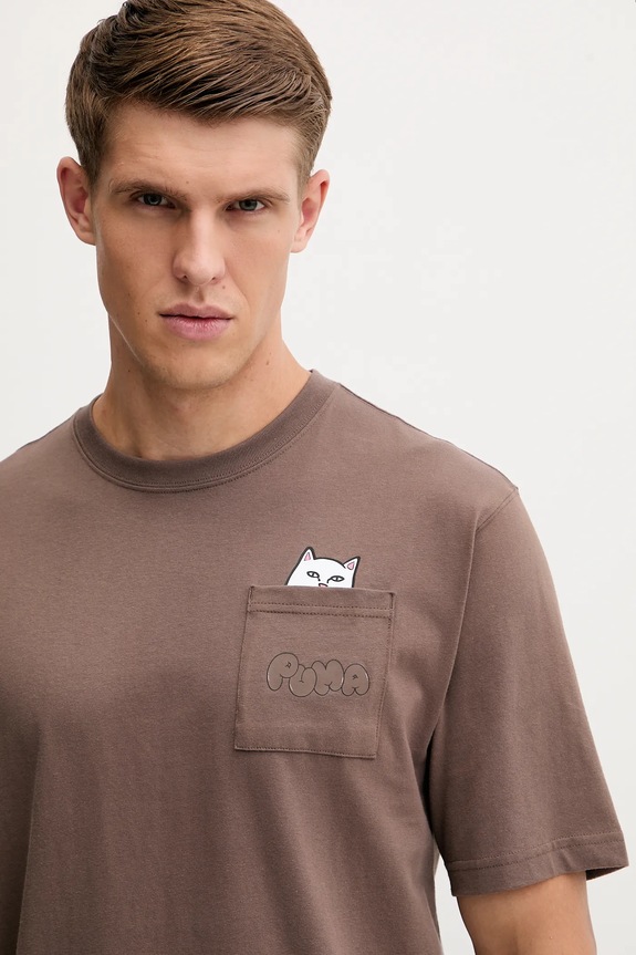 Pamučna majica Puma x RIPNDIP smeđa 633779