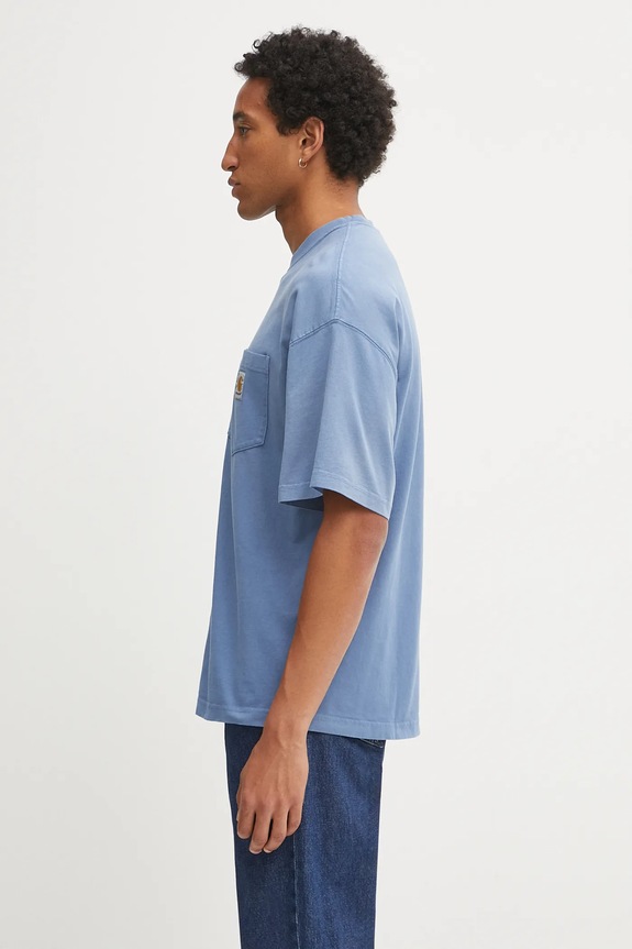 Carhartt WIP t-shirt bawełniany S/S Hudson Pocket I035140.1YI5F niebieski AW25
