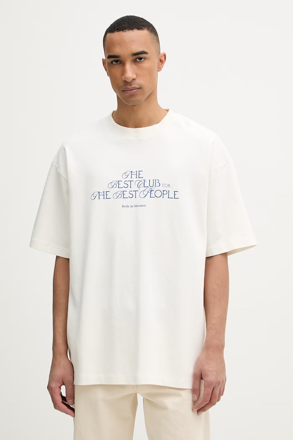 Drôle de Monsieur tricou bărbătesc de bumbac Le T-shirt "The Best Club" print bej I.TS273.CO002
