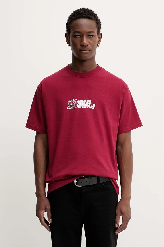 Bavlnené tričko Vans potlač burgundské VN000PBSBRD1