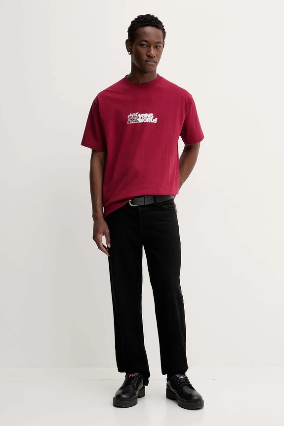Bavlnené tričko Vans VN000PBSBRD1 burgundské AW25