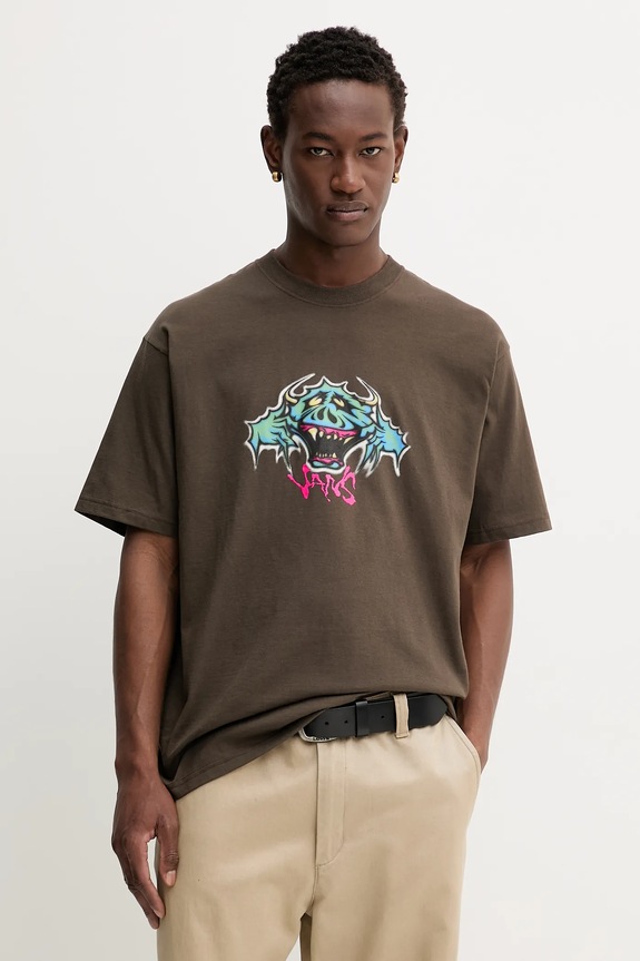 Βαμβακερό μπλουζάκι Vans στάμπα καφέ VN000PDYEMP1