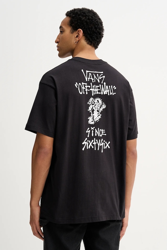 Pamučna majica Vans print crna VN000RD4BLK1