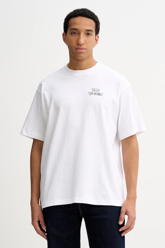 Vans tricou din bumbac print alb VN000RD4WHT1