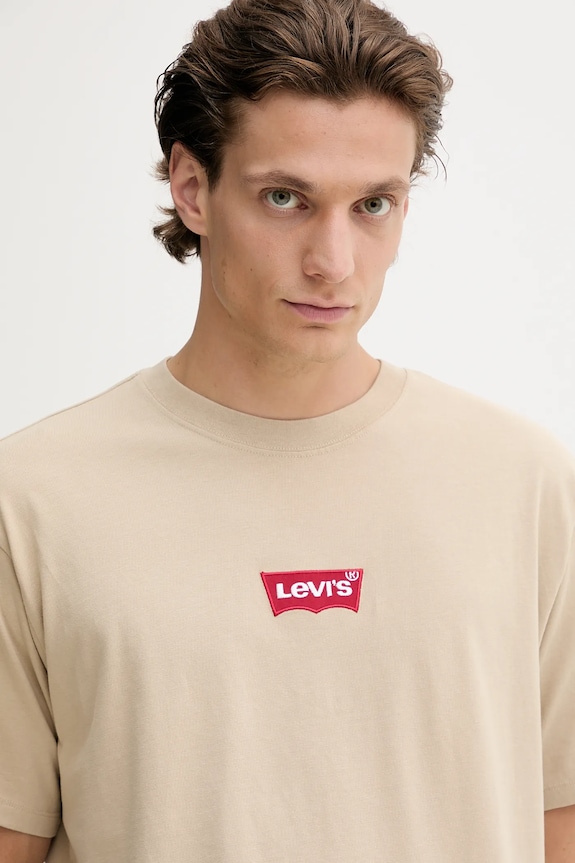 Βαμβακερό μπλουζάκι Levi's μπεζ 87373.0217