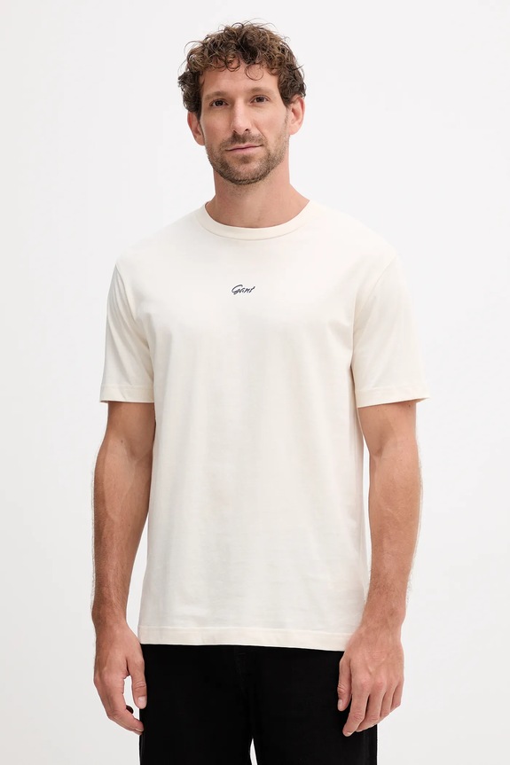 Gant t-shirt bawełniany nadruk beżowy 2003343