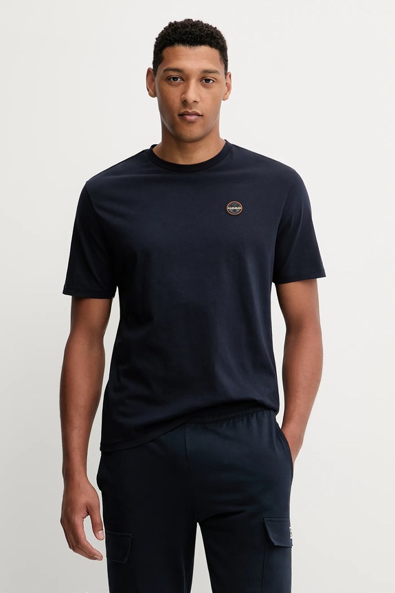 Napapijri t-shirt bawełniany S-Badge regular granatowy NP0A89491761