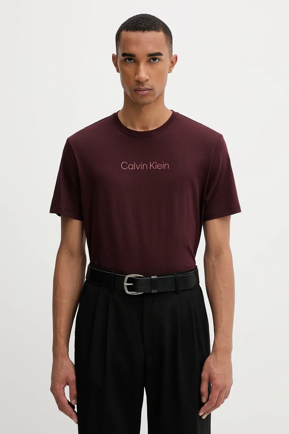 Bavlnené tričko Calvin Klein potlač burgundské LV04LD230G