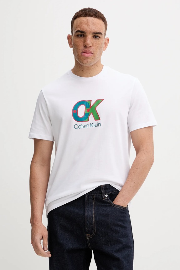 Calvin Klein tricou din bumbac print alb LV04RD821G