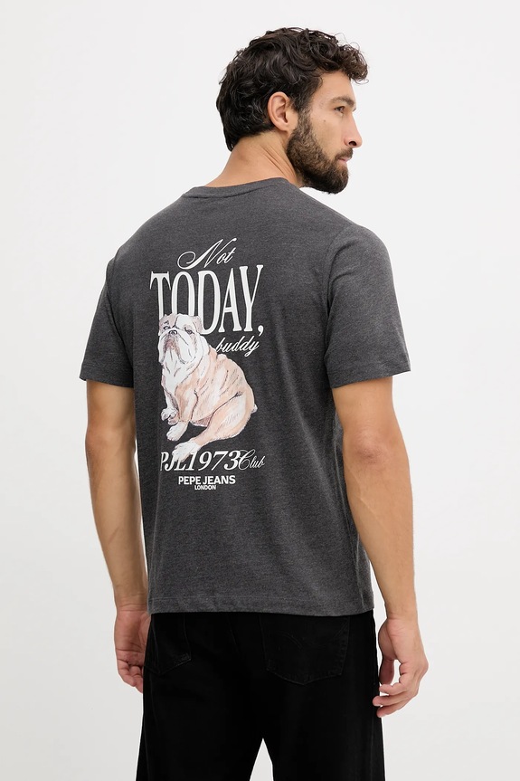 Bavlněné tričko Pepe Jeans potisk šedá PM5010090