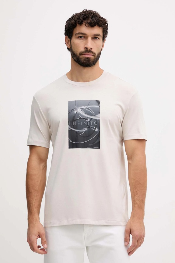 Bavlnené tričko Armani Exchange potlač béžová XM001470.AF10362