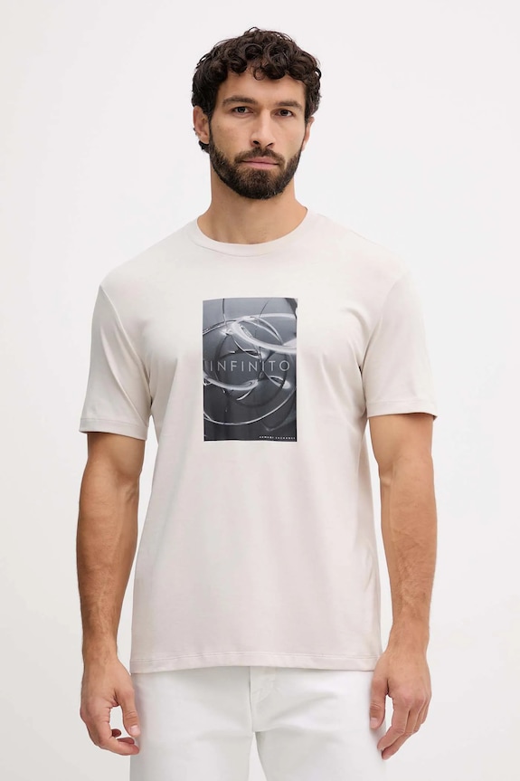 Bavlnené tričko Armani Exchange potlač béžová XM001470.AF10362