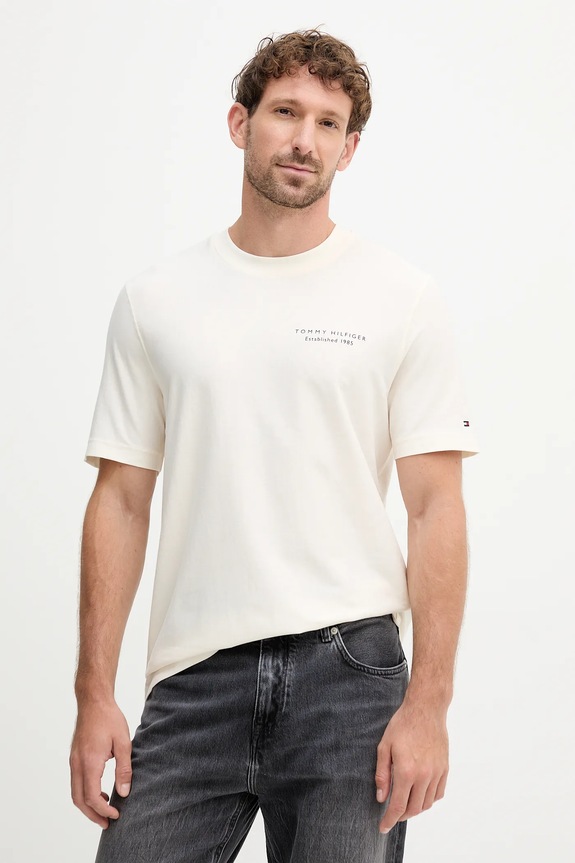 Îmbrăcăminte Tommy Hilfiger tricou din bumbac MW0MW40010 bej