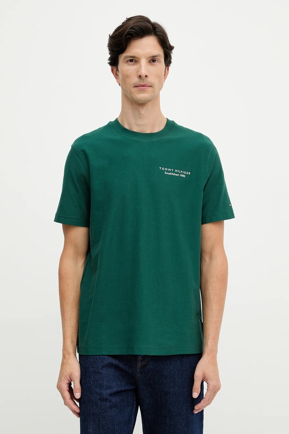 Odzież Tommy Hilfiger t-shirt bawełniany MW0MW40010 zielony