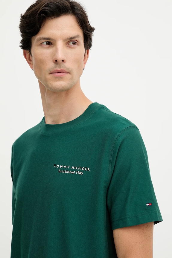 Tommy Hilfiger t-shirt bawełniany zielony MW0MW40010