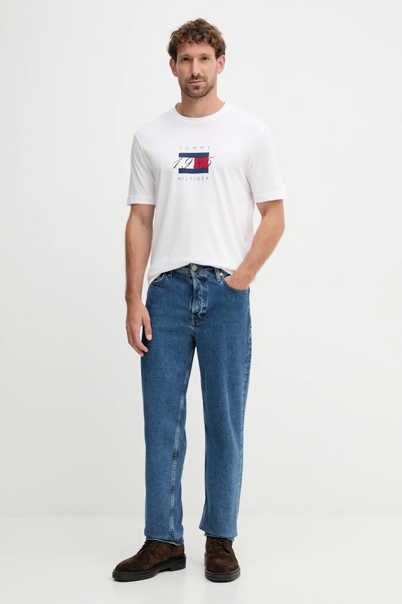 Βαμβακερό μπλουζάκι Tommy Hilfiger MW0MW41338 λευκό AW25