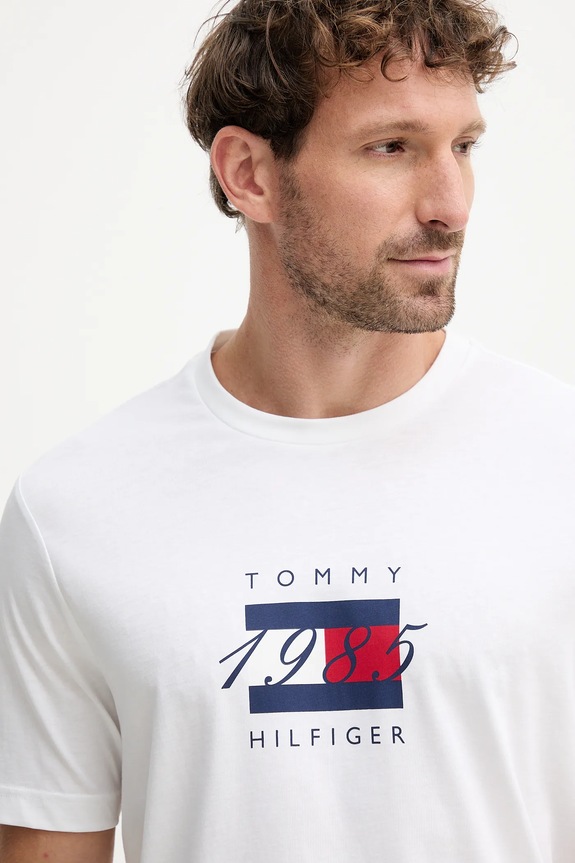 Βαμβακερό μπλουζάκι Tommy Hilfiger λευκό MW0MW41338