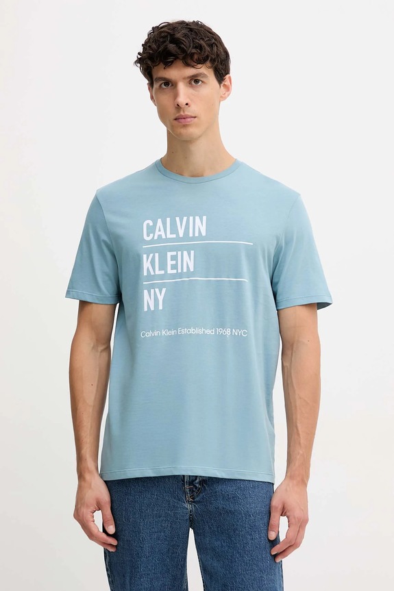 Βαμβακερό μπλουζάκι Calvin Klein Jeans στάμπα μπλε LV04RD818G