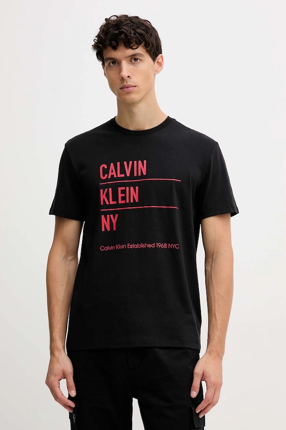 Βαμβακερό μπλουζάκι Calvin Klein Jeans στάμπα μαύρο LV04RD818G