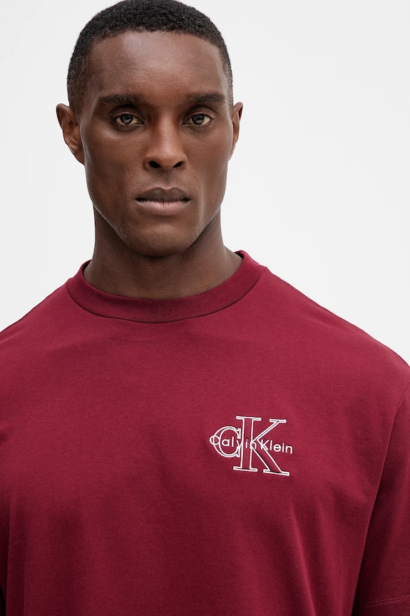 Βαμβακερό μπλουζάκι Calvin Klein Jeans μπορντό LV04RC856G