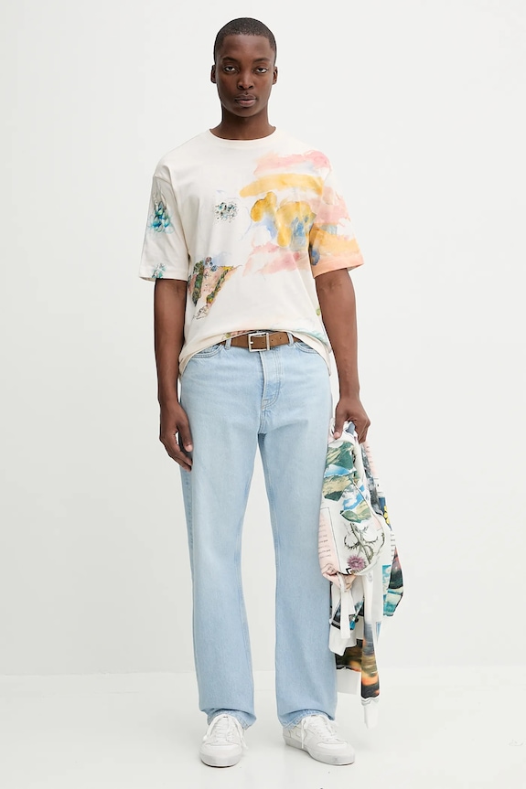 Desigual pamut póló HELSINKI 25WMTK15 bézs AW25