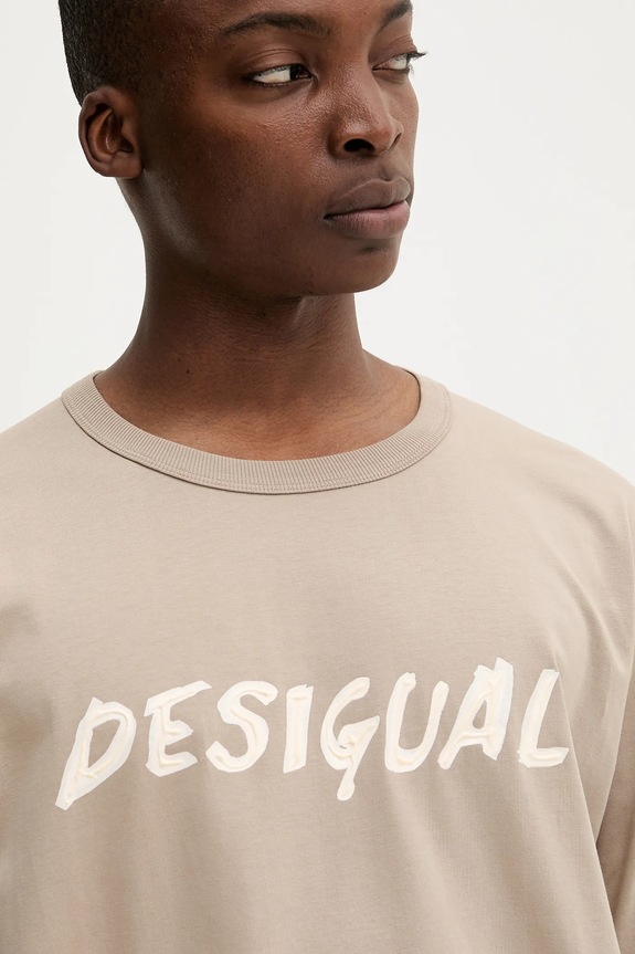 Desigual tricou din bumbac VICENTE maro 25WMTK20