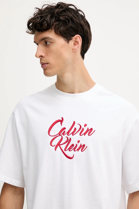 Βαμβακερό μπλουζάκι Calvin Klein Jeans λευκό LV04RD801G