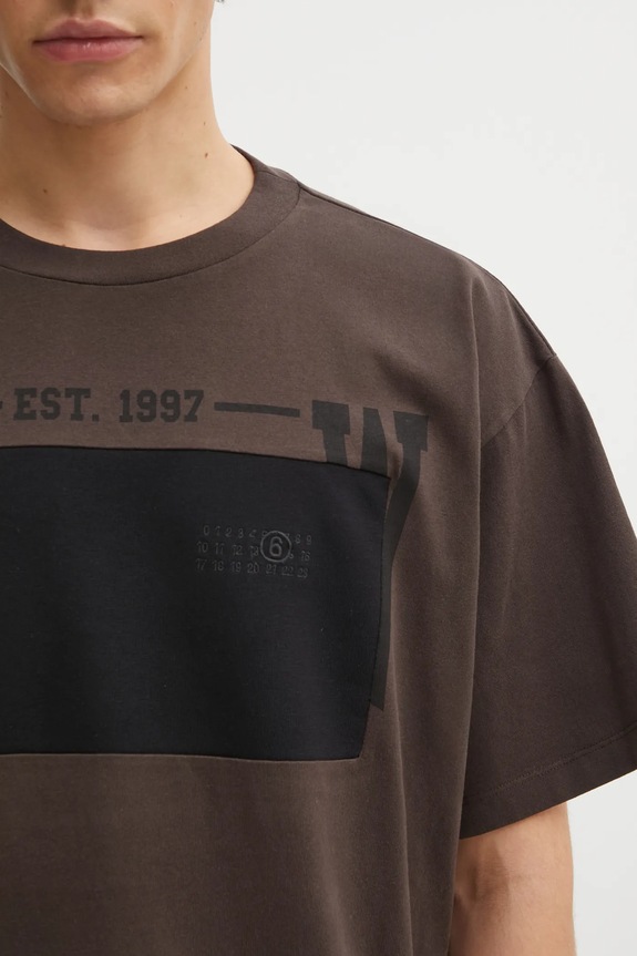 Βαμβακερό μπλουζάκι MM6 Maison Margiela καφέ SH0GC0053.M20050.143