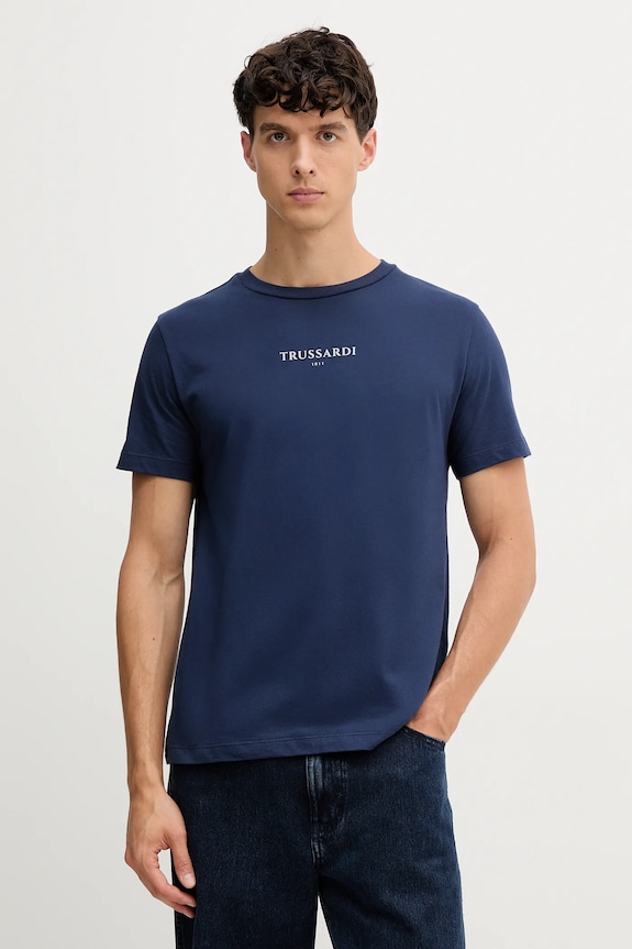 Bavlnené tričko Trussardi nášivka tmavomodrá G0308000054N