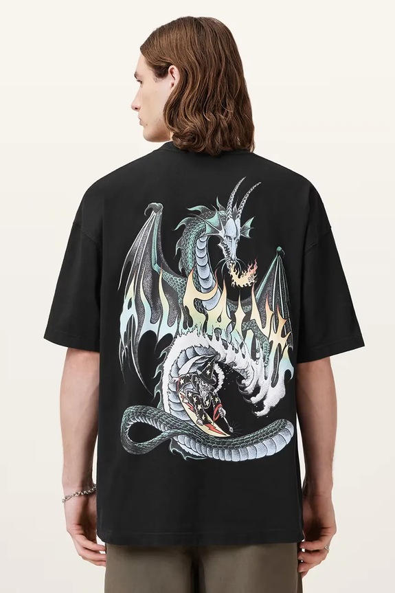 AllSaints t-shirt bawełniany DRAGON nadruk czarny M036PC