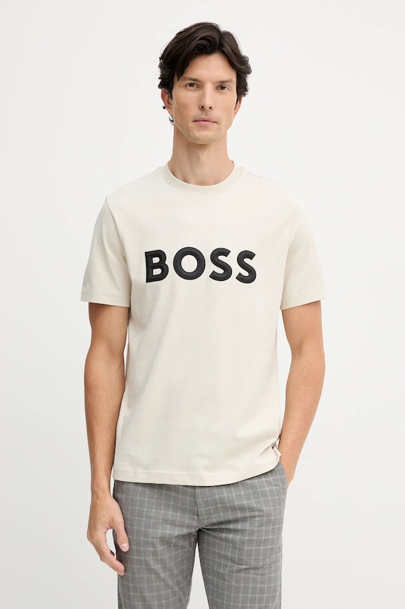BOSS Green pamut póló pamut bézs 50548411