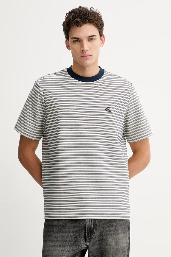 Μπλουζάκι Calvin Klein λεπτό μοτίβο σκούρο μπλε LV04LD204G