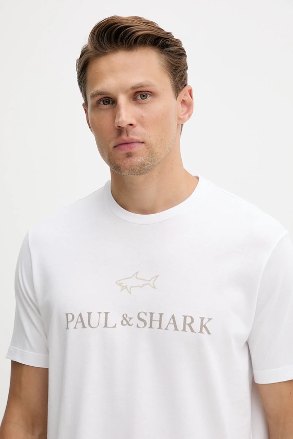 Bavlněné tričko Paul&Shark Knitwear bílá 15311629
