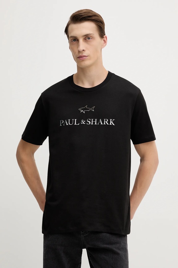 Paul&Shark tricou din bumbac Knitwear print negru 99311007