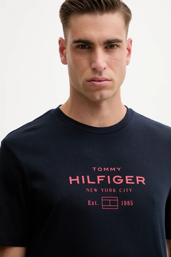 Βαμβακερό μπλουζάκι Tommy Hilfiger σκούρο μπλε MW0MW40002