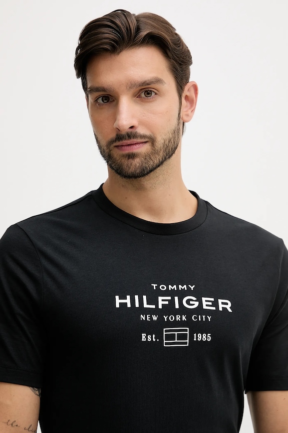 Bombažna kratka majica Tommy Hilfiger črna MW0MW40002