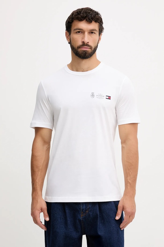 Βαμβακερό μπλουζάκι Tommy Hilfiger slim λευκό MW0MW40011