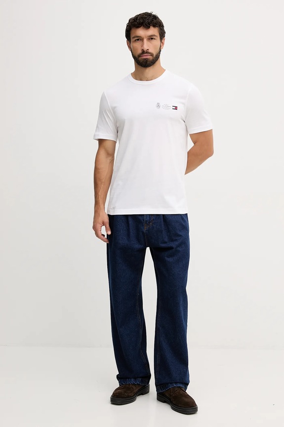 Βαμβακερό μπλουζάκι Tommy Hilfiger MW0MW40011 λευκό AW25