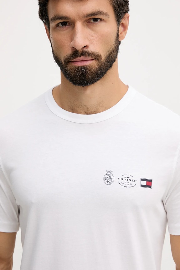 Βαμβακερό μπλουζάκι Tommy Hilfiger λευκό MW0MW40011