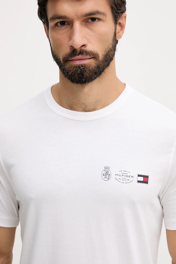 Βαμβακερό μπλουζάκι Tommy Hilfiger λευκό MW0MW40011