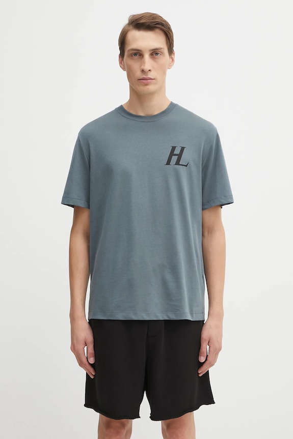 Bavlnené tričko Helmut Lang potlač modrá P04HM507