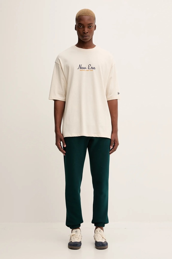 New Era t-shirt bawełniany 60684387 beżowy AW25