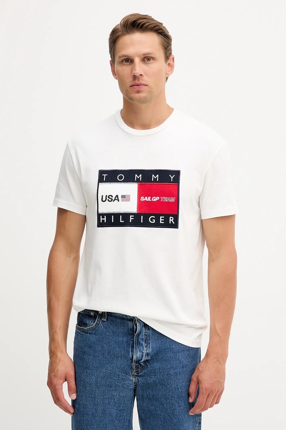 Βαμβακερό μπλουζάκι Tommy Hilfiger x SAIL GP στάμπα λευκό MW0MW41419