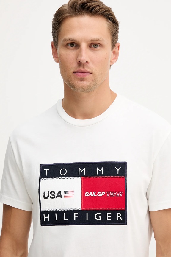 Βαμβακερό μπλουζάκι Tommy Hilfiger x SAIL GP λευκό MW0MW41419
