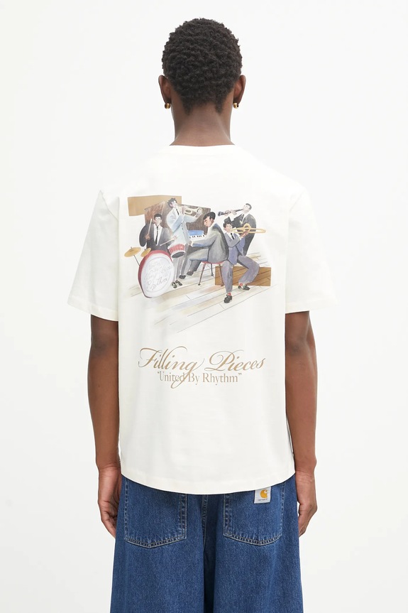 Filling Pieces t-shirt in cotone Band sovrastampa beige 422520500238