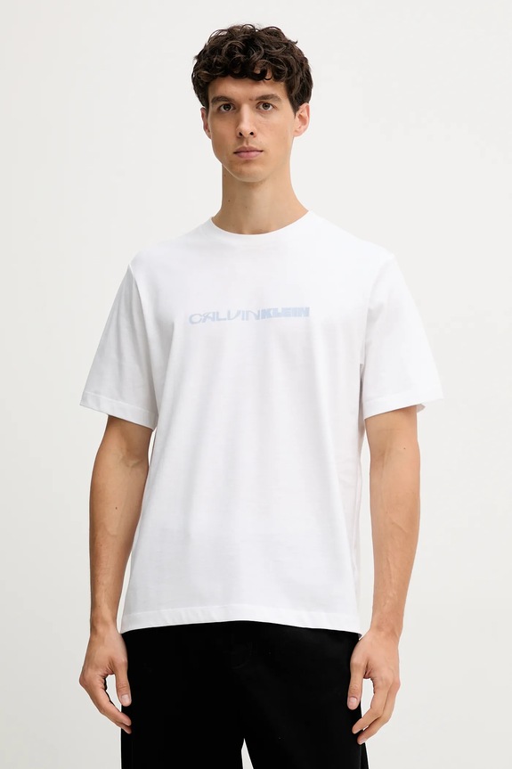 Ρούχα Βαμβακερό μπλουζάκι Calvin Klein Jeans LV04RD807G λευκό